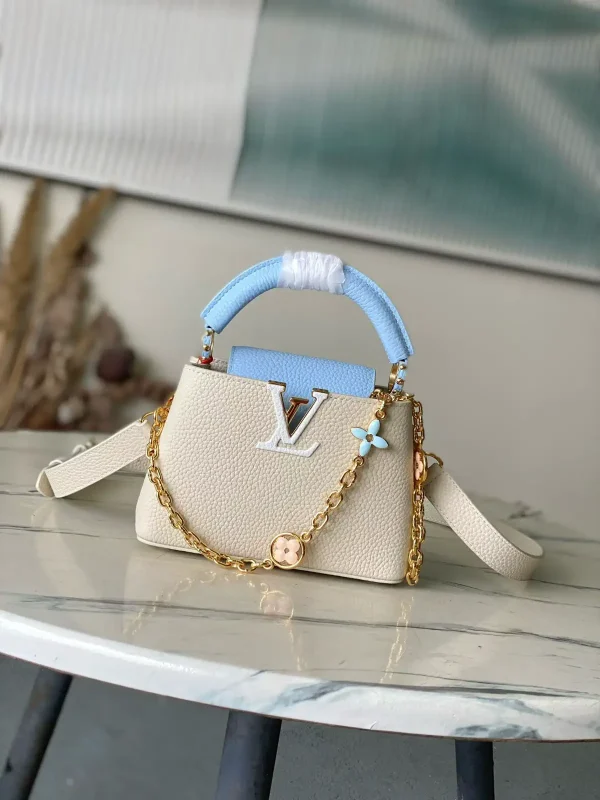 Louis Vuitton Capucines White and Light Blue Taurillon Leather Top Handle Bag image 1