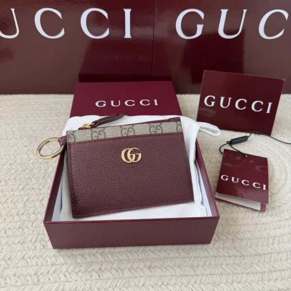 Gucci Burgundy GG Monogram Card Holder with Key Ring image 1