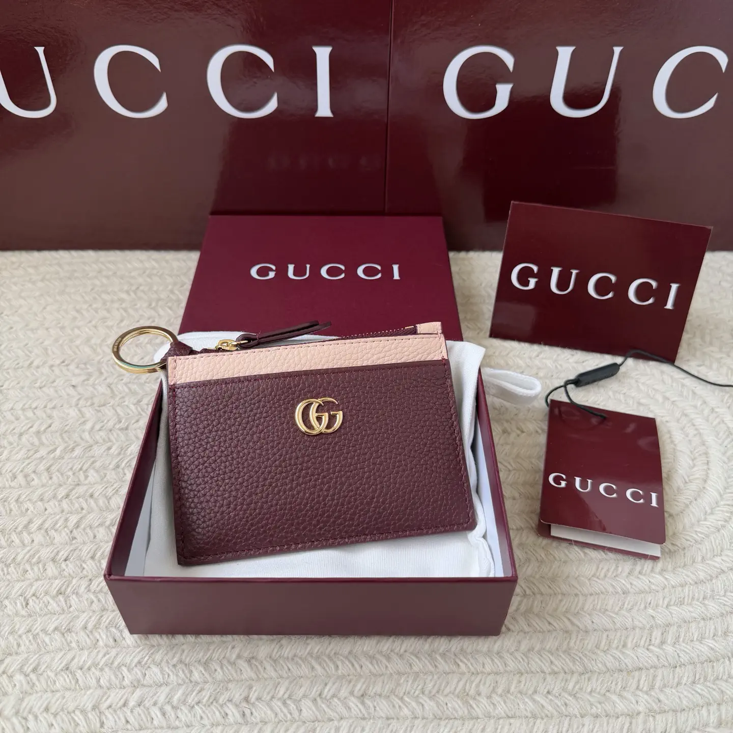 Gucci Burgundy Card Holder with Light Pink Trim image 1