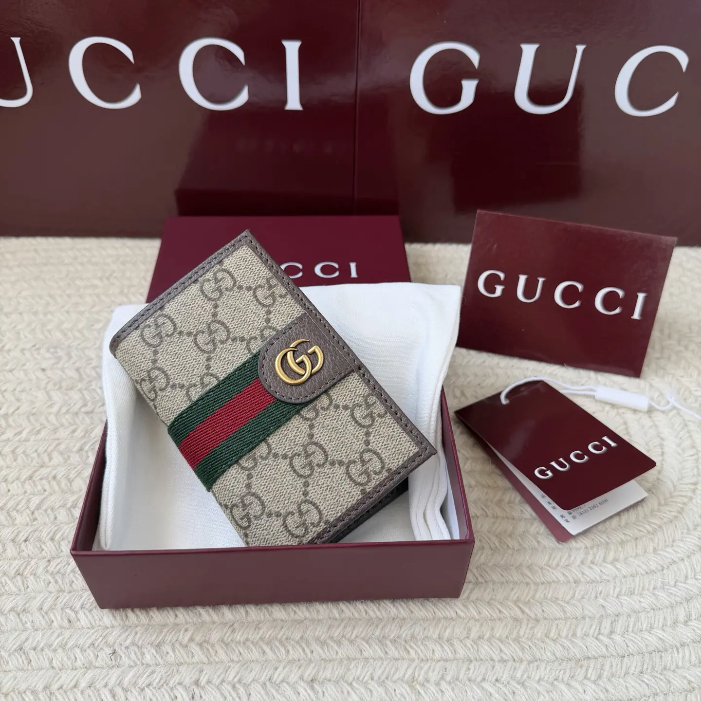 Gucci Monogram Card Holder with Web Stripe image 1