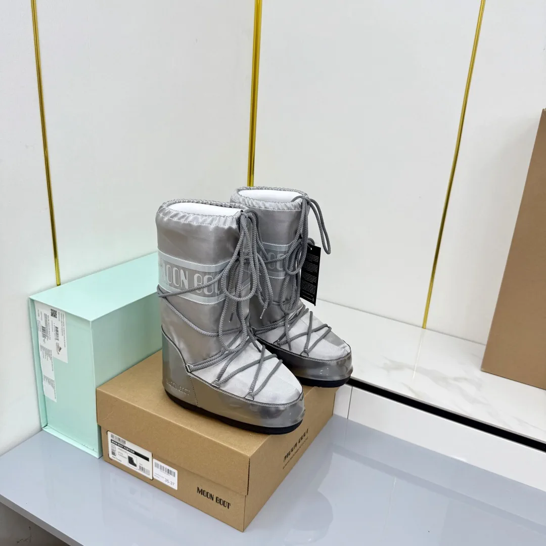 Silver Lace-Up Moon Snow Boots image 1