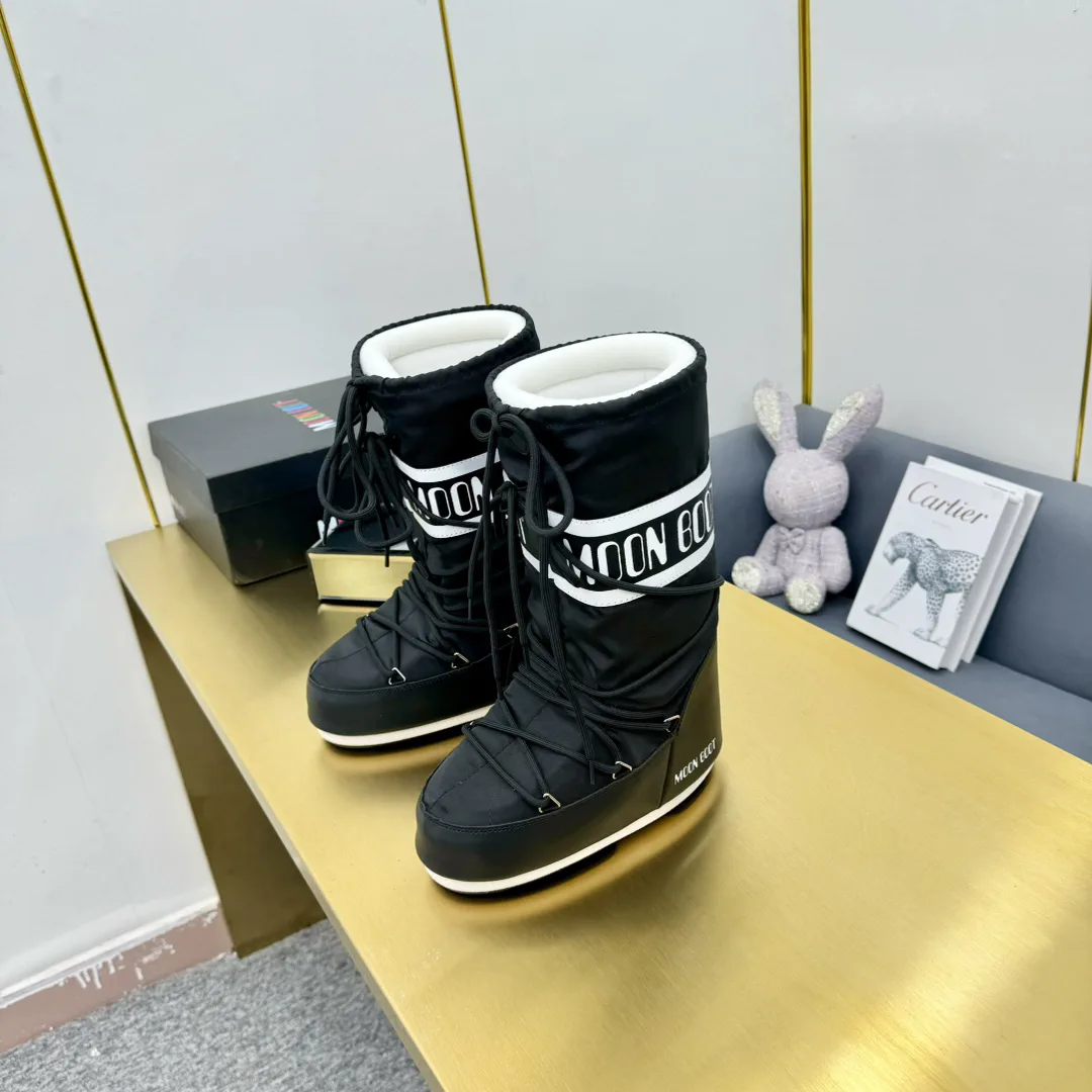 Black Lace-Up Moon Snow Boots image 1
