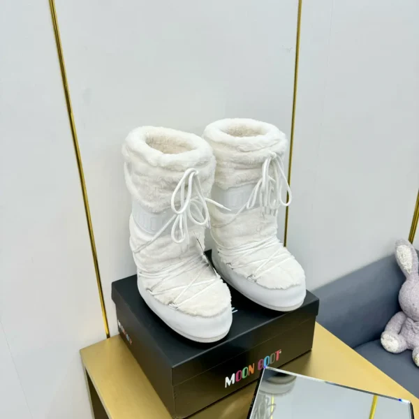 White Fuzzy Lace-Up Moon Snow Boots image 1