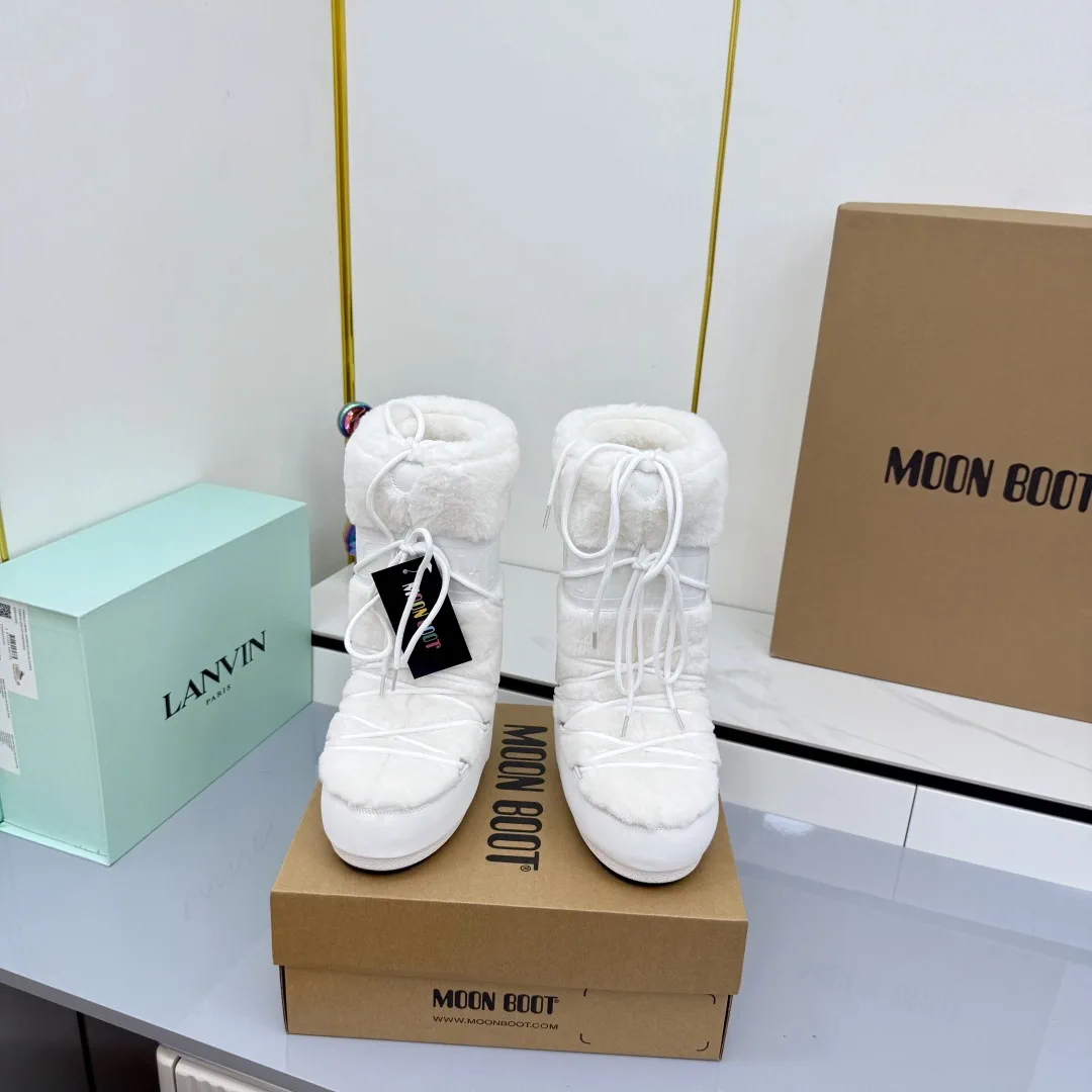 White Faux Fur Lace-Up Snow Boots image 1