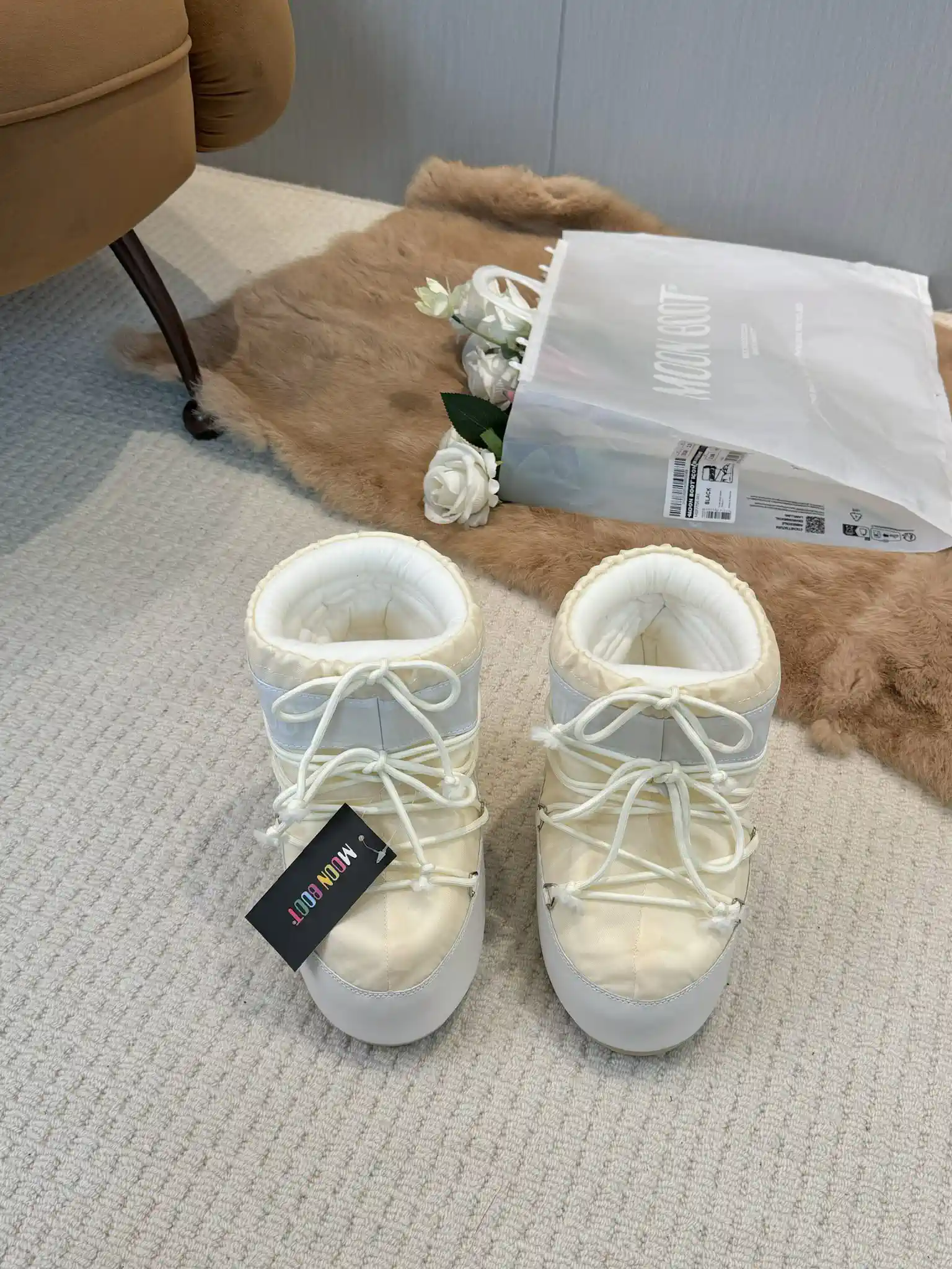 Cream Waterproof Snow Boots with Fleece Lining image 1