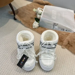 White Waterproof Snow Boots with Fleece Lining image 1
