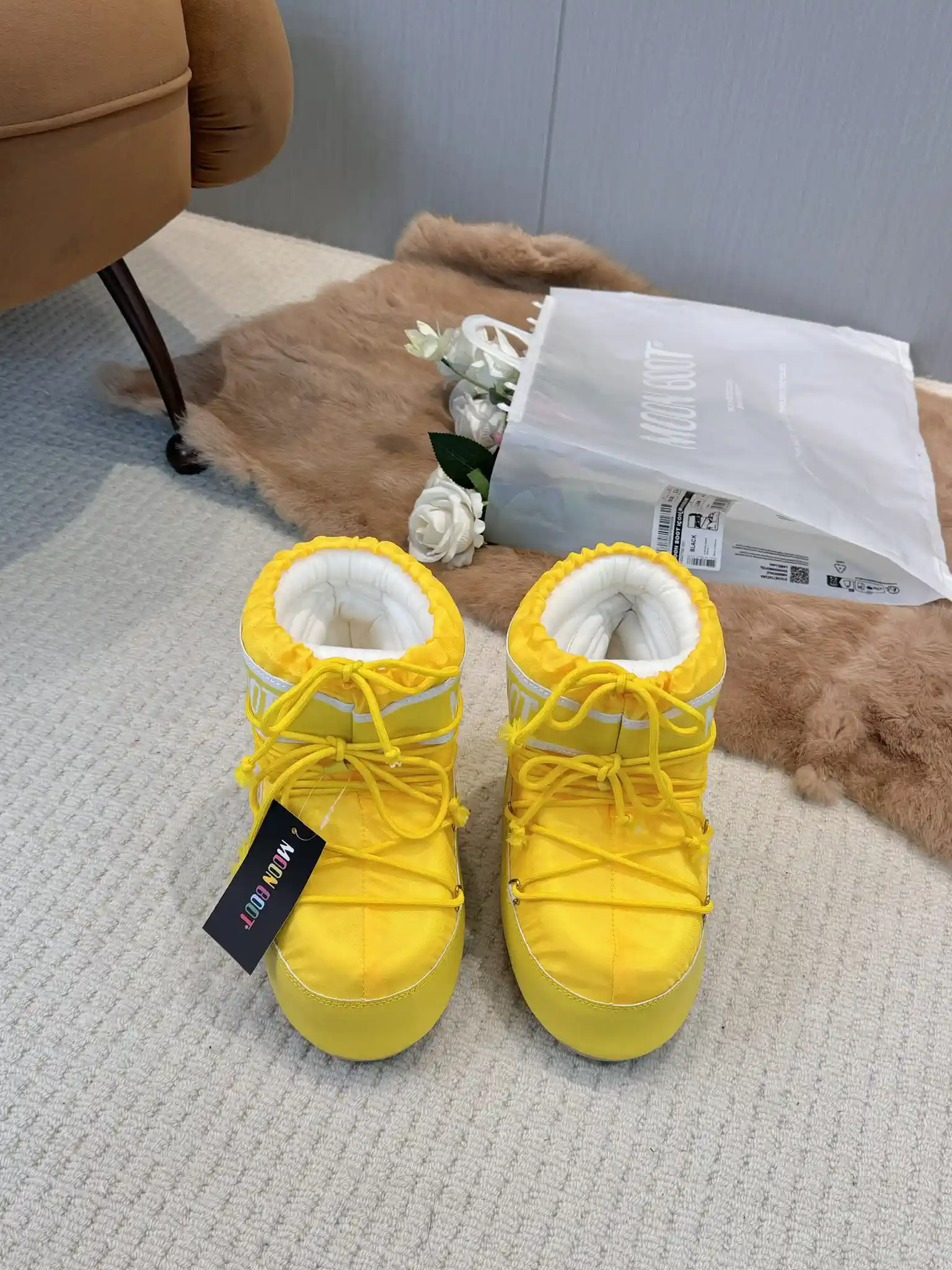 Yellow Waterproof Snow Boots with Fleece Lining image 1