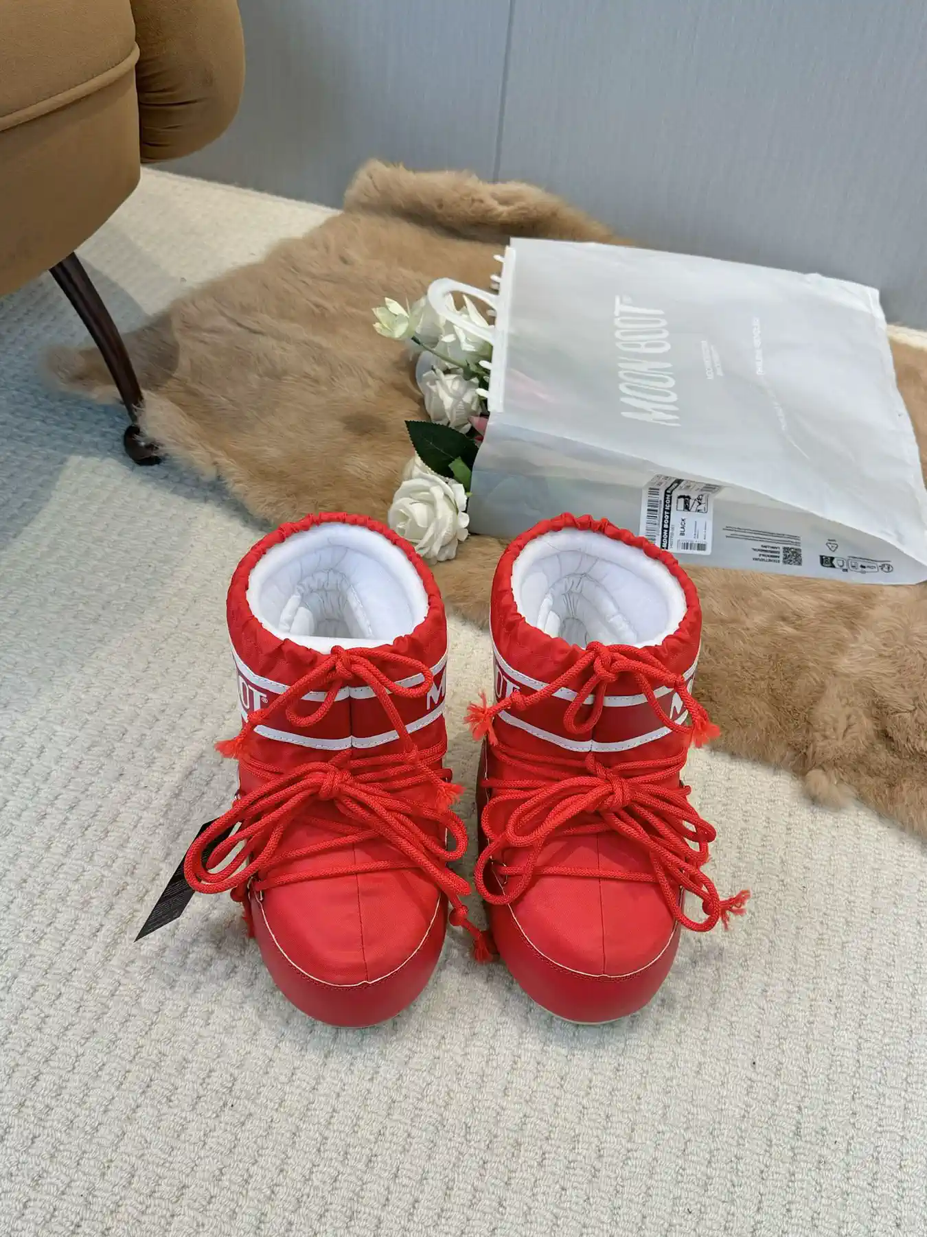 Red Waterproof Snow Boots with Fleece Lining image 1