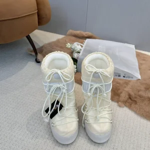 White Waterproof Snow Boots with Fleece Lining image 1