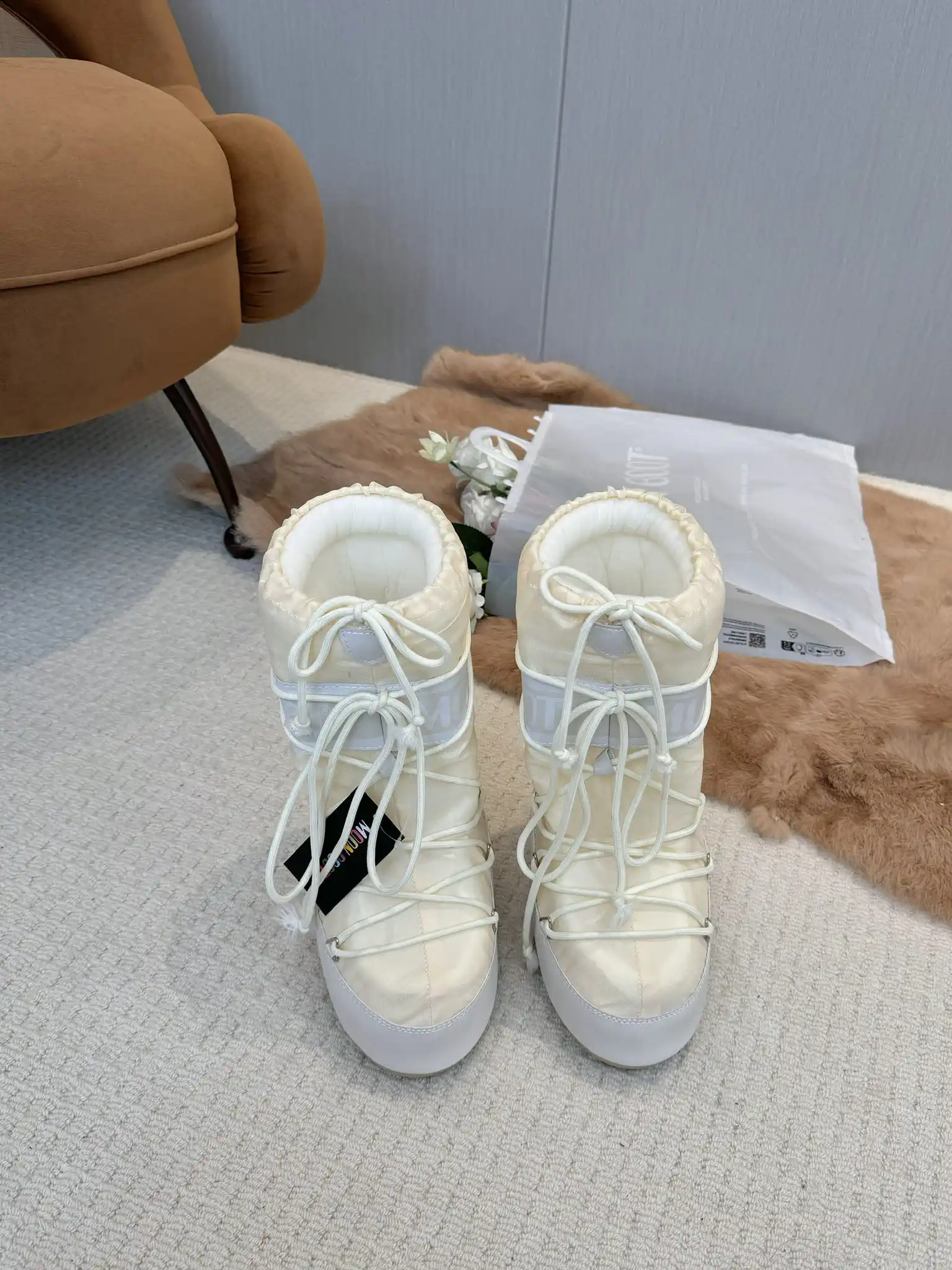 White Waterproof Snow Boots with Fleece Lining image 1