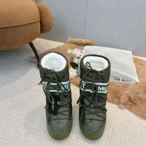 Green Waterproof Moon Boot Snow Boots with Fleece Lining image 1