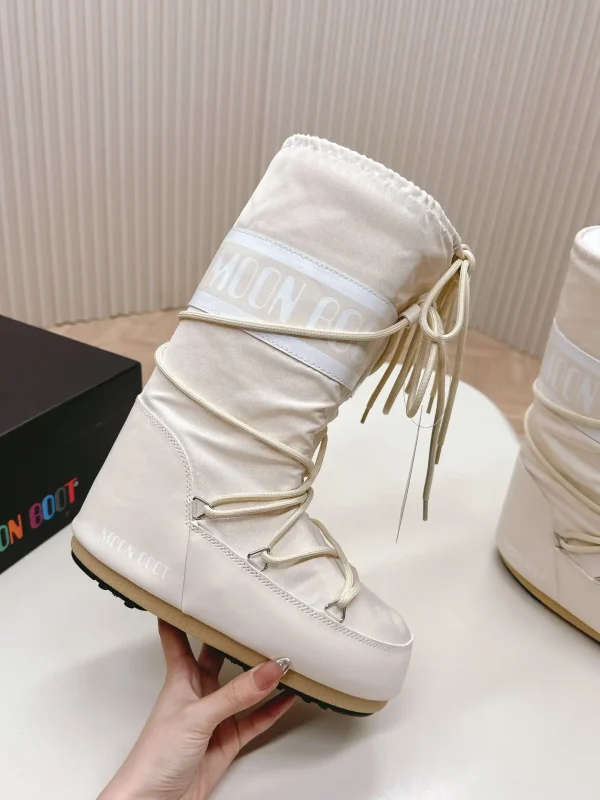 Cream Lace-Up Moon Snow Boots image 1