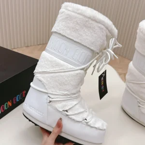 White Faux Fur Moon Boot Snow Boots image 1
