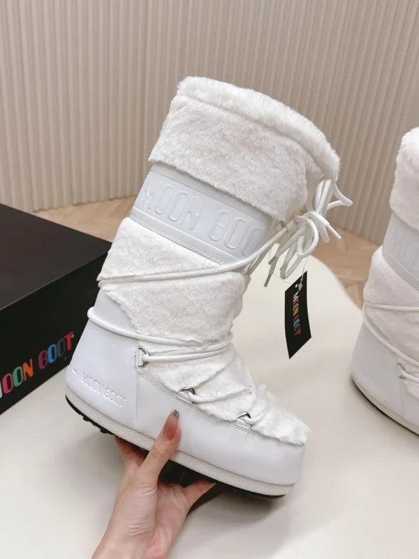 White Faux Fur Moon Boot Snow Boots image 1
