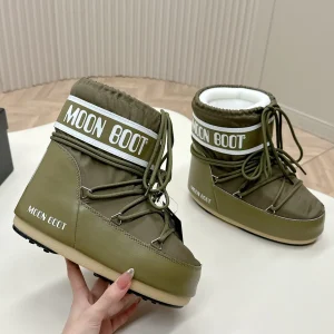 Olive Green Short Moon Snow Boots image 1