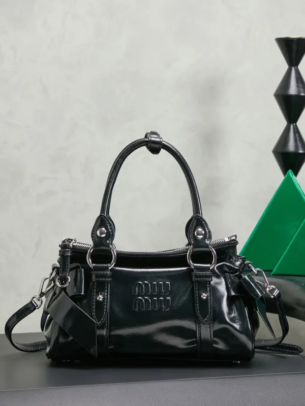 Miu Miu Black Top Handle Bag with Bow Details image 1