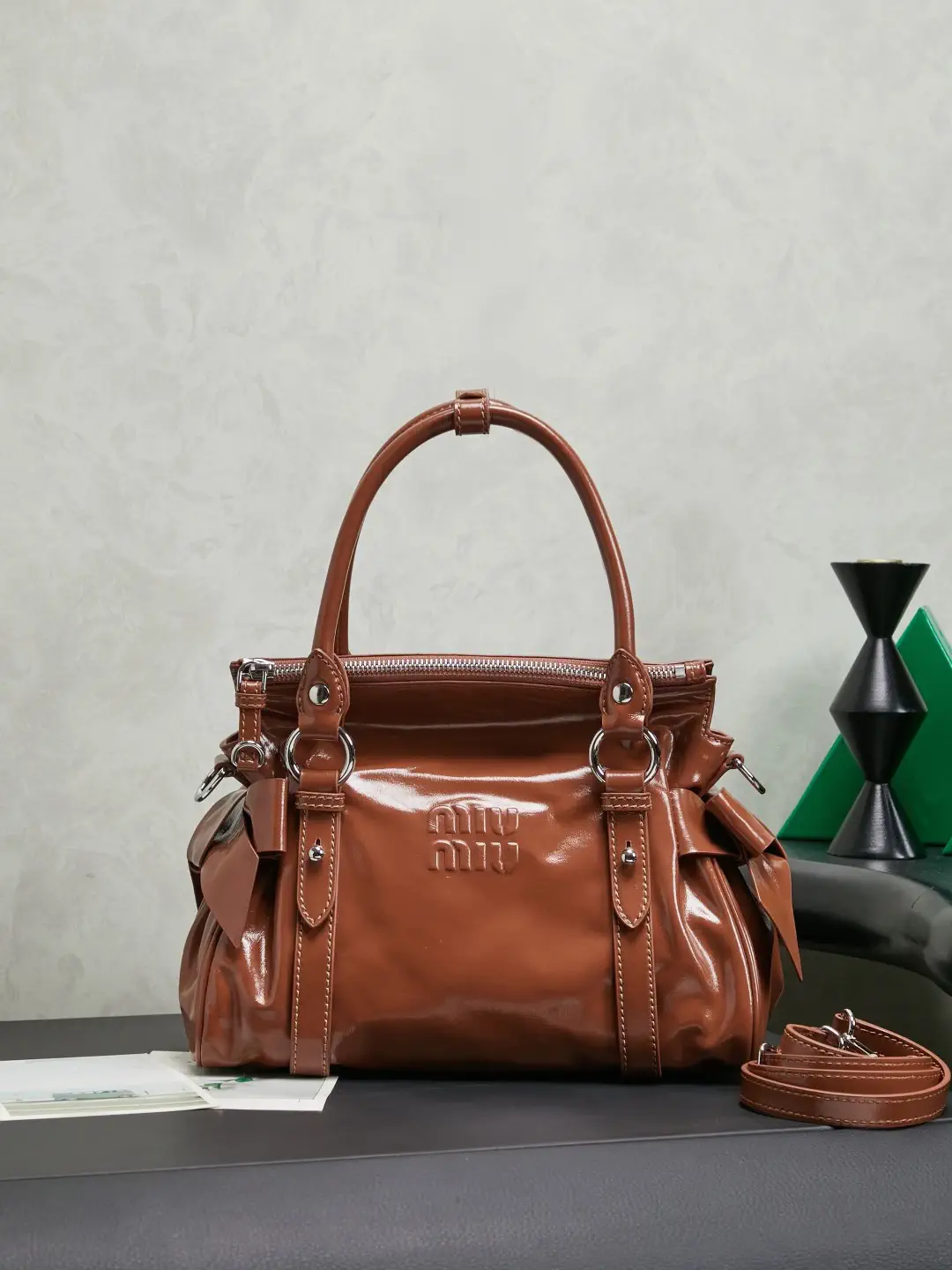 Miu Miu Brown Bow Detail Top Handle Bag image 1