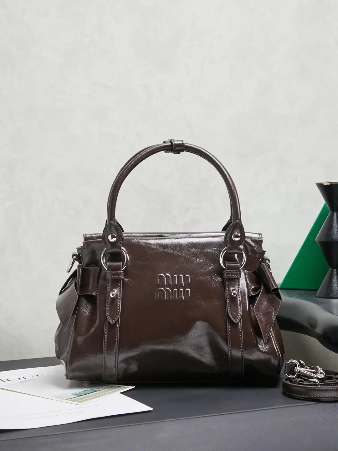 Miu Miu Brown Bow Detail Top Handle Bag image 1