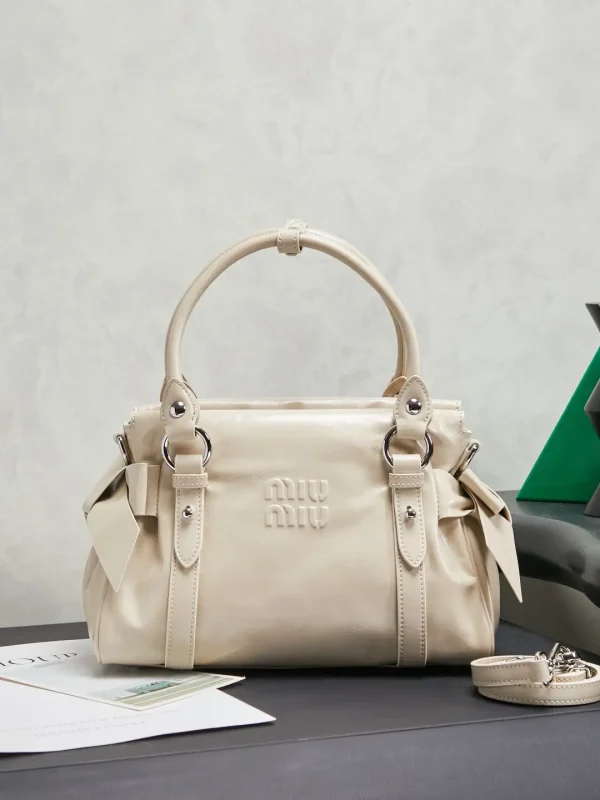 Miu Miu Beige Bow Detail Top Handle Bag image 1