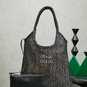 Miu Miu Sequin Mesh Tote Bag with Removable Leather Pouch image 1