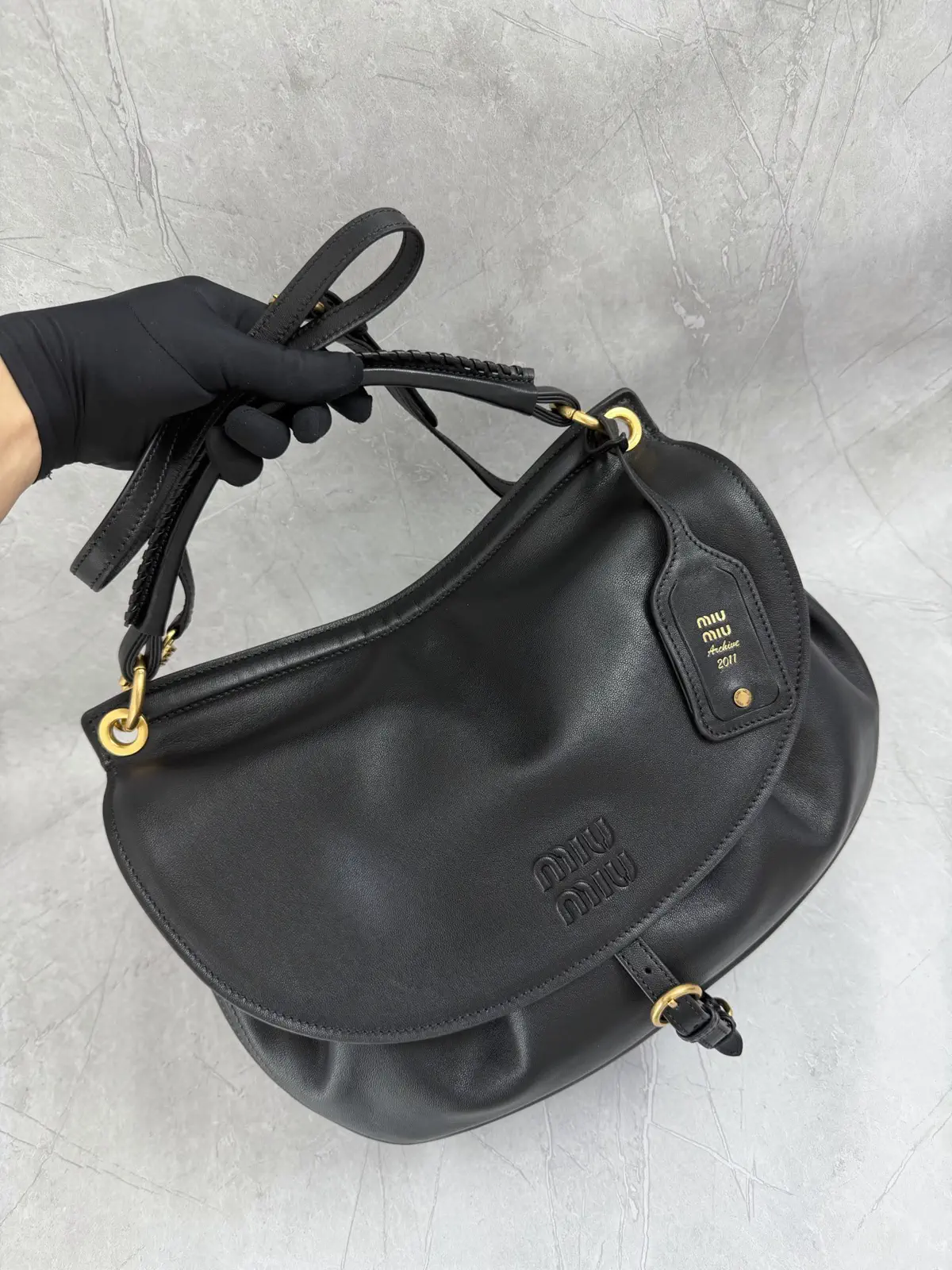 Miu Miu Black Leather Hobo Shoulder Bag image 1