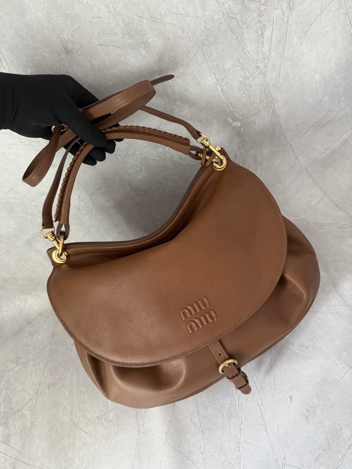 Miu Miu Brown Leather Hobo Shoulder Bag image 1