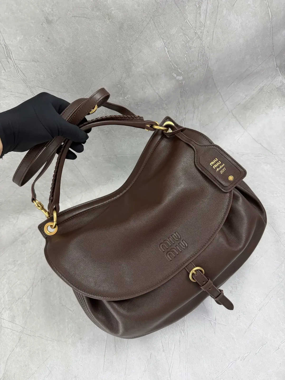 Miu Miu Brown Leather Hobo Shoulder Bag image 1