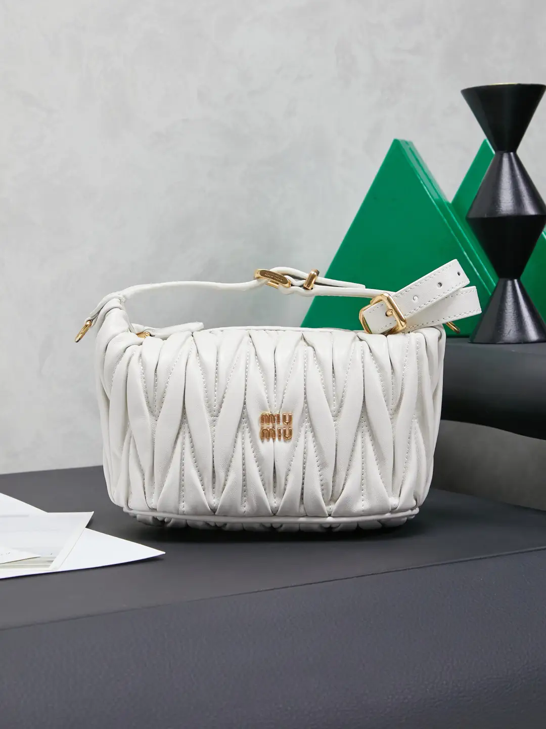 Miu Miu White Quilted Mini Top Handle Bag image 1