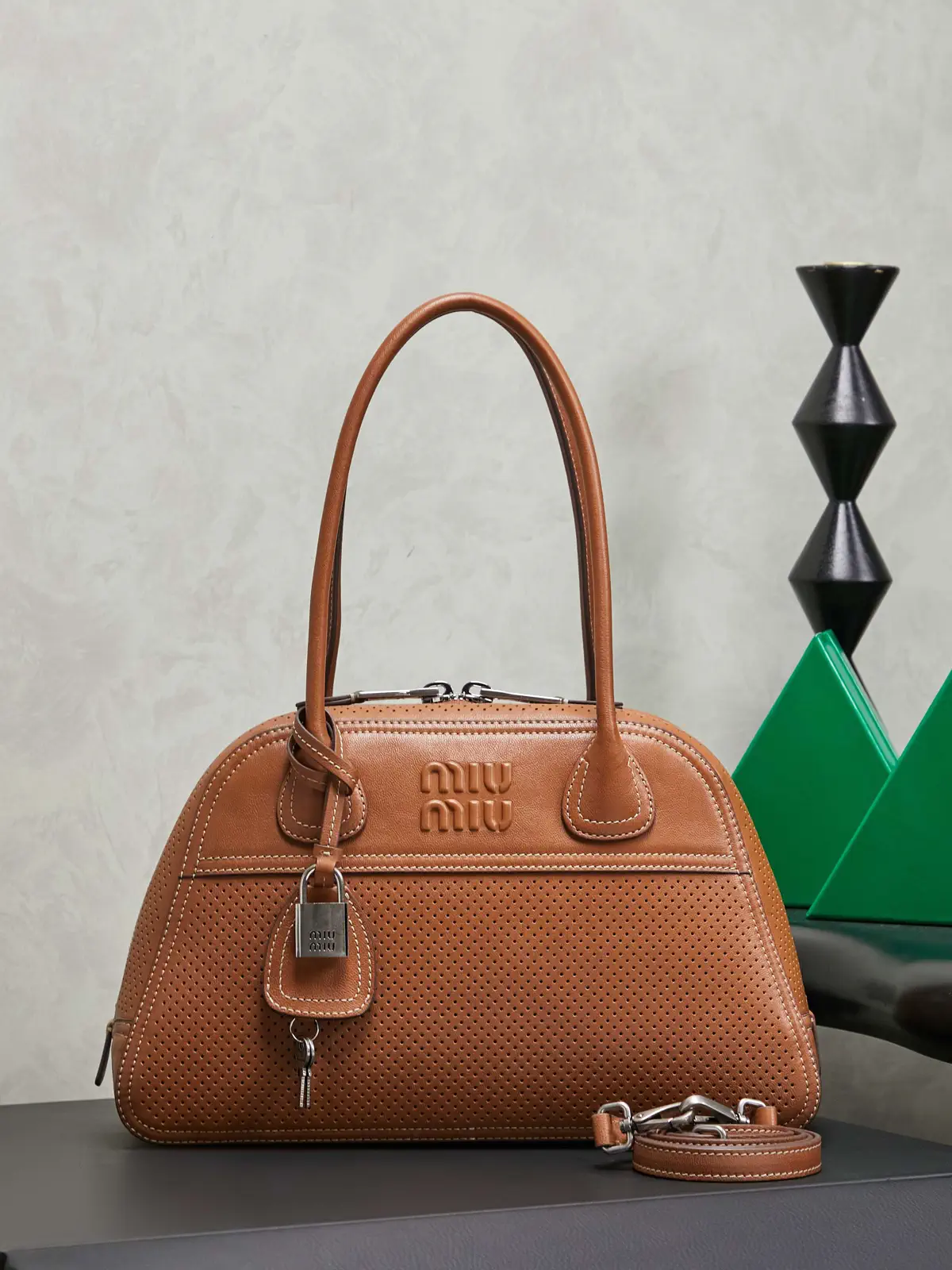 Miu Miu Perforated Leather Bowling Bag image 1