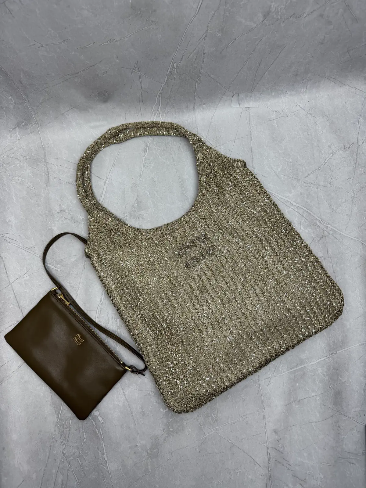 Miu Miu Sequin Mesh Shoulder Bag with Detachable Leather Pouch image 1