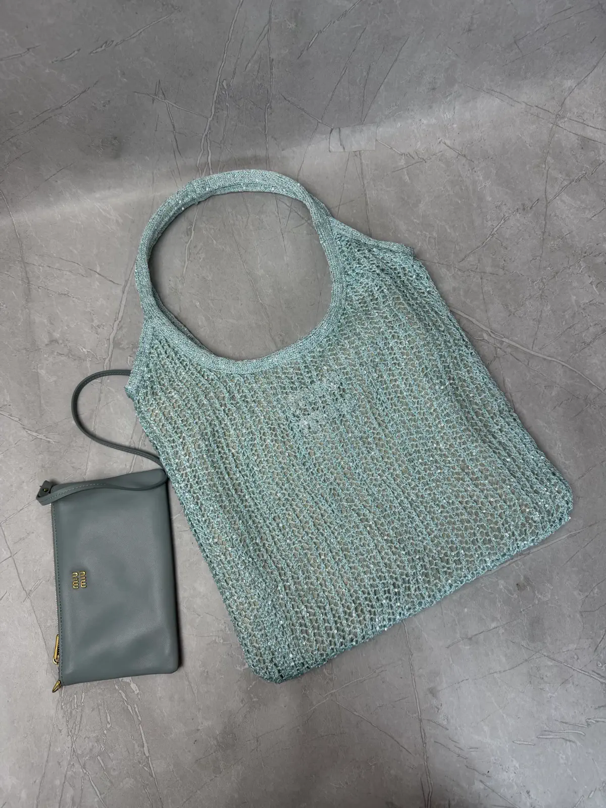 Miu Miu Sequin Mesh Shoulder Bag with Detachable Leather Pouch image 1