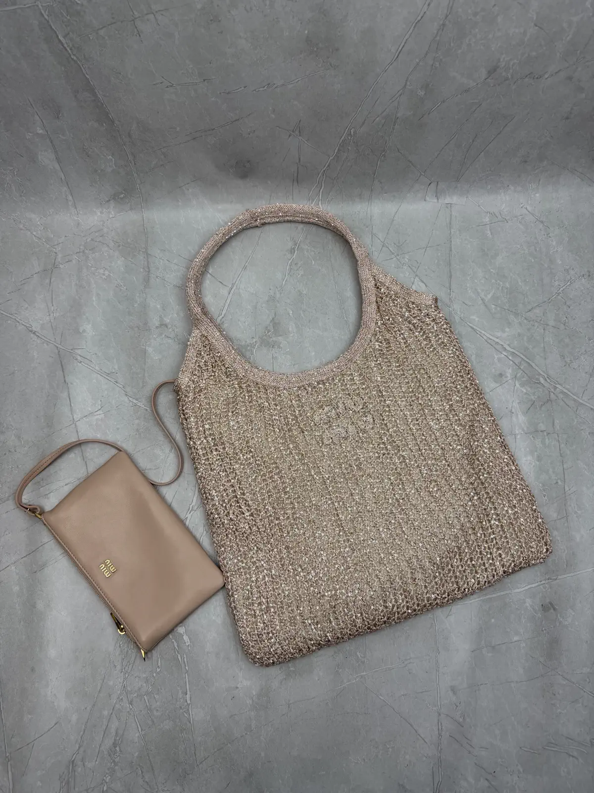 Miu Miu Sequin Mesh Shoulder Bag with Detachable Leather Pouch image 1