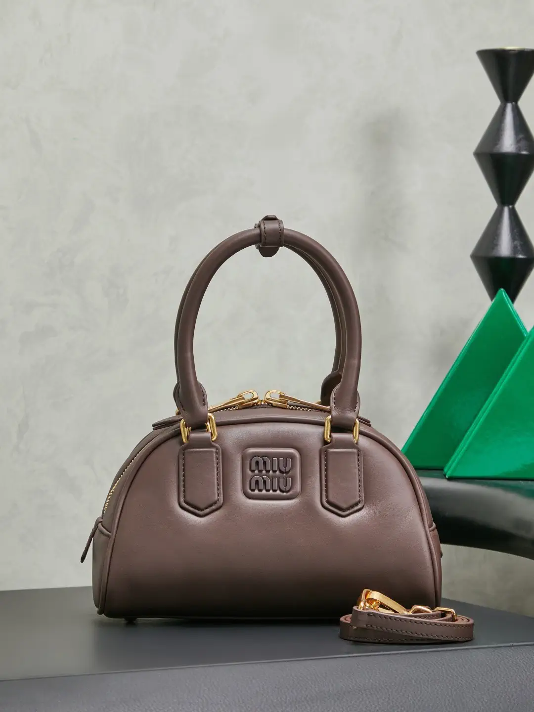 Miu Miu Brown Leather Bowling Bag image 1