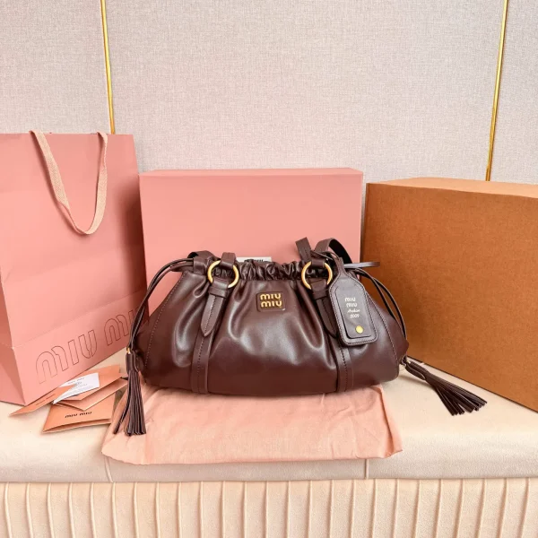 Miu Miu Brown Leather Drawstring Shoulder Bag image 1