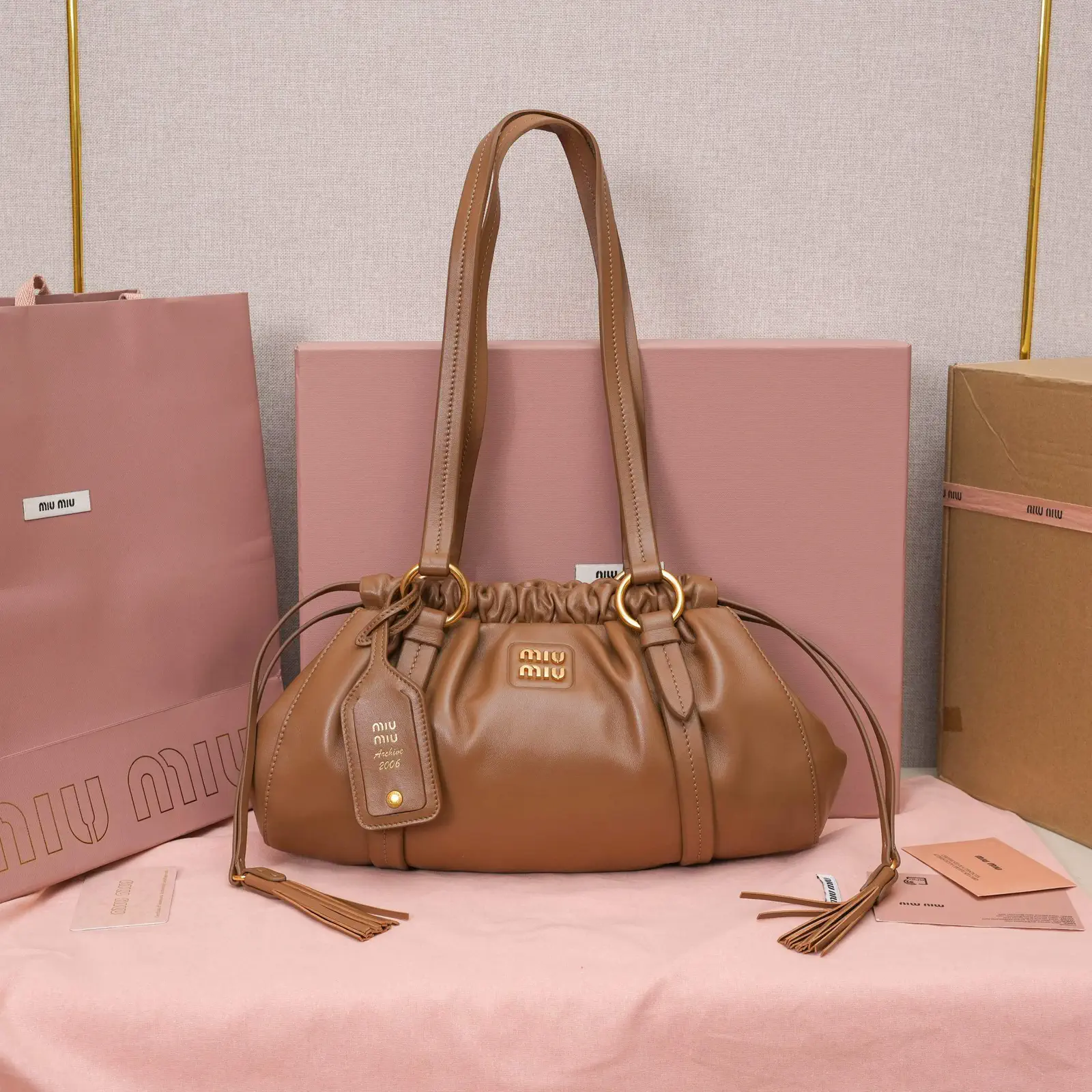 Miu Miu Ruched Leather Shoulder Bag image 1