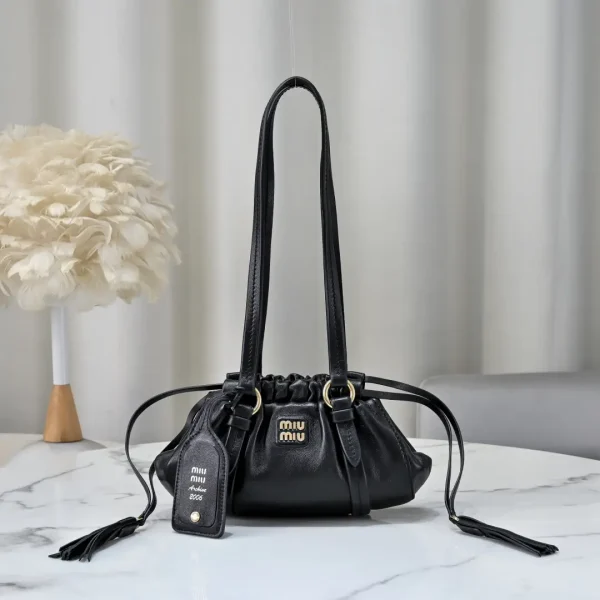 Miu Miu Black Ruched Drawstring Shoulder Bag image 1