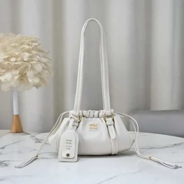 Miu Miu White Ruched Drawstring Shoulder Bag image 1