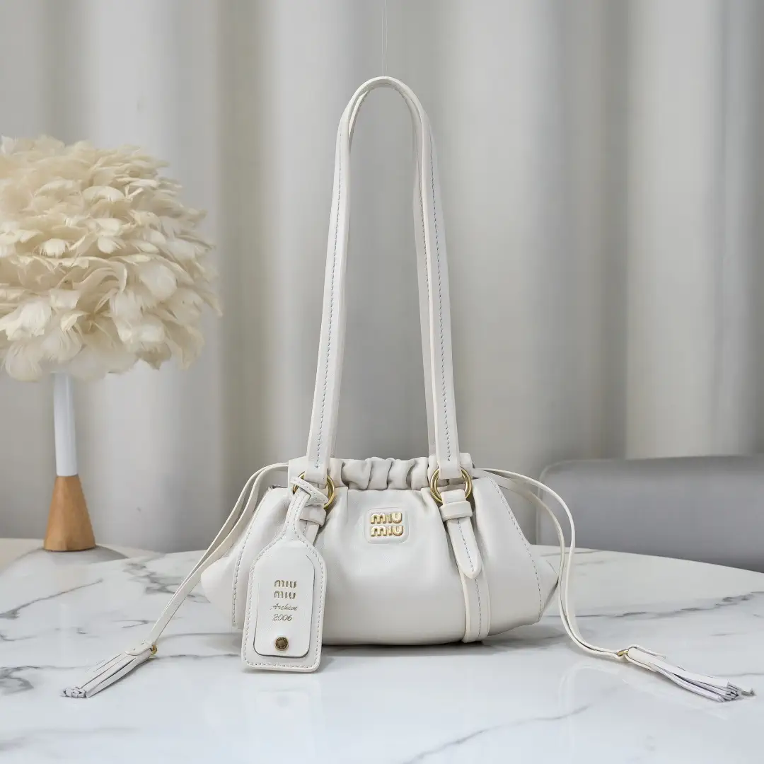 Miu Miu White Ruched Drawstring Shoulder Bag image 1