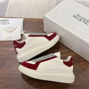 Oversized White Sneakers with Burgundy Accents image 1
