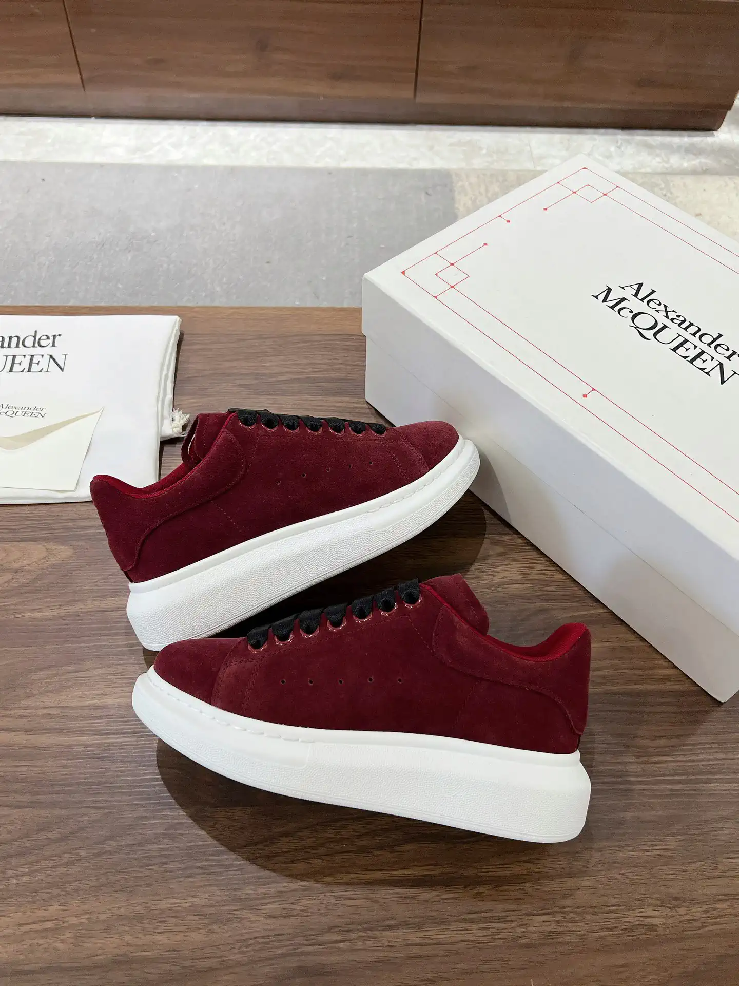 Burgundy Suede Platform Casual Sneakers image 1