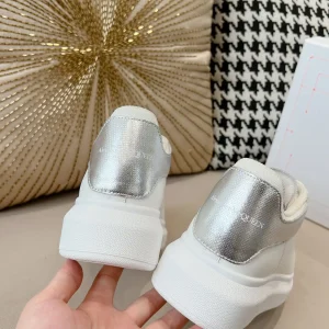 Oversized White Sneakers with Silver Heel Tab image 1