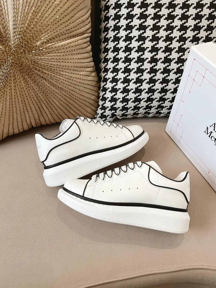 White Platform Sneakers with Black Trim image 1