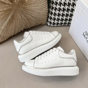 White Platform Sneakers with Silver Trim image 1
