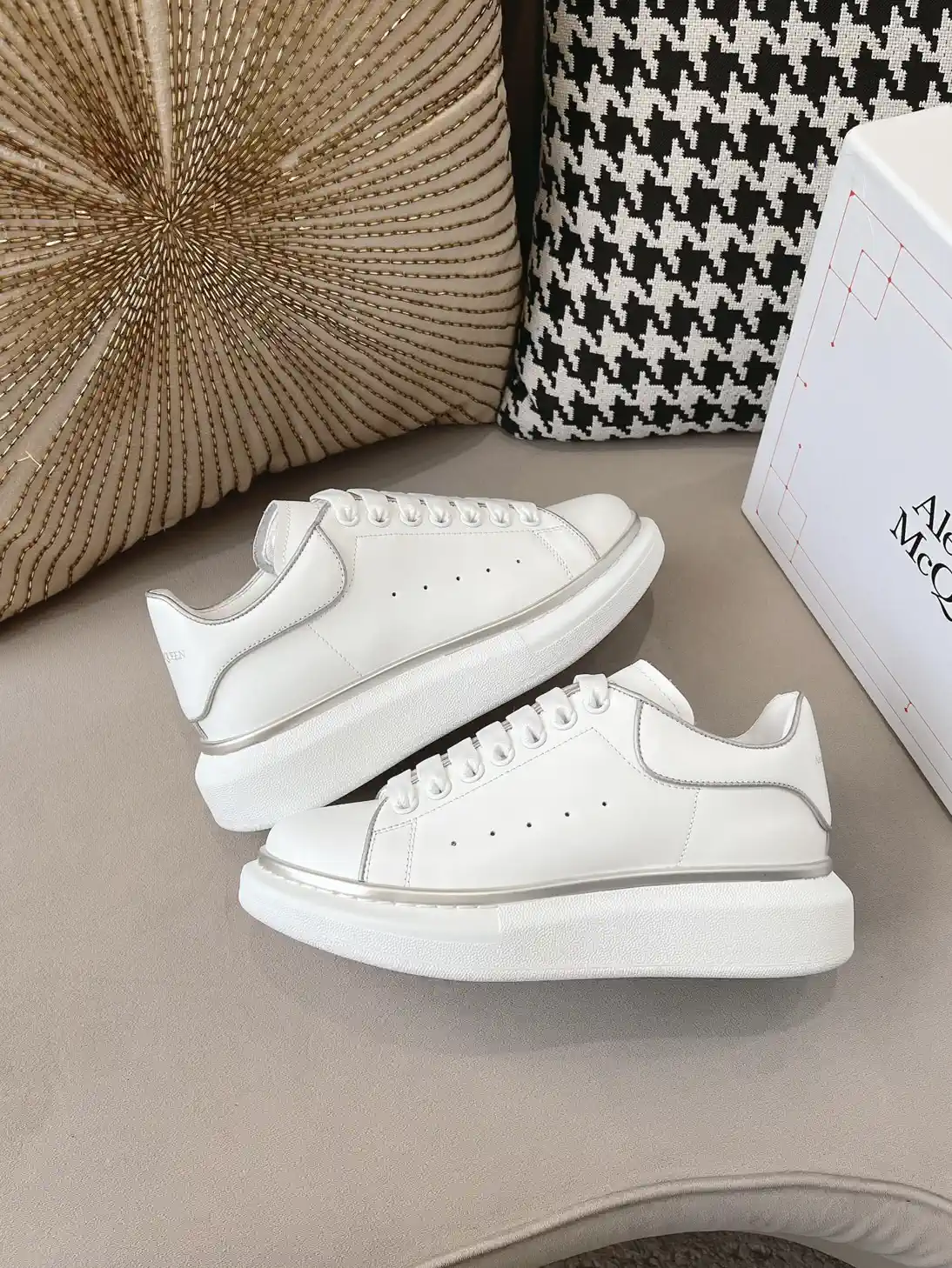 White Platform Sneakers with Silver Trim image 1