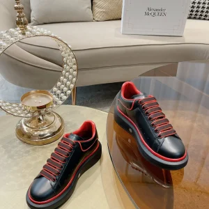 Men's Thick Sole Leather Sneakers with Red Trim image 1