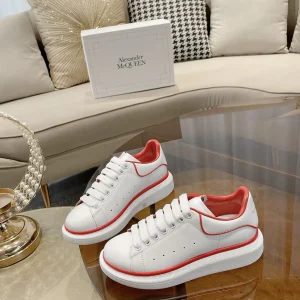 White Leather Sneakers with Red Trim image 1