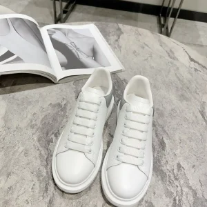 White Leather Sneakers with Gray Heel Tab image 1