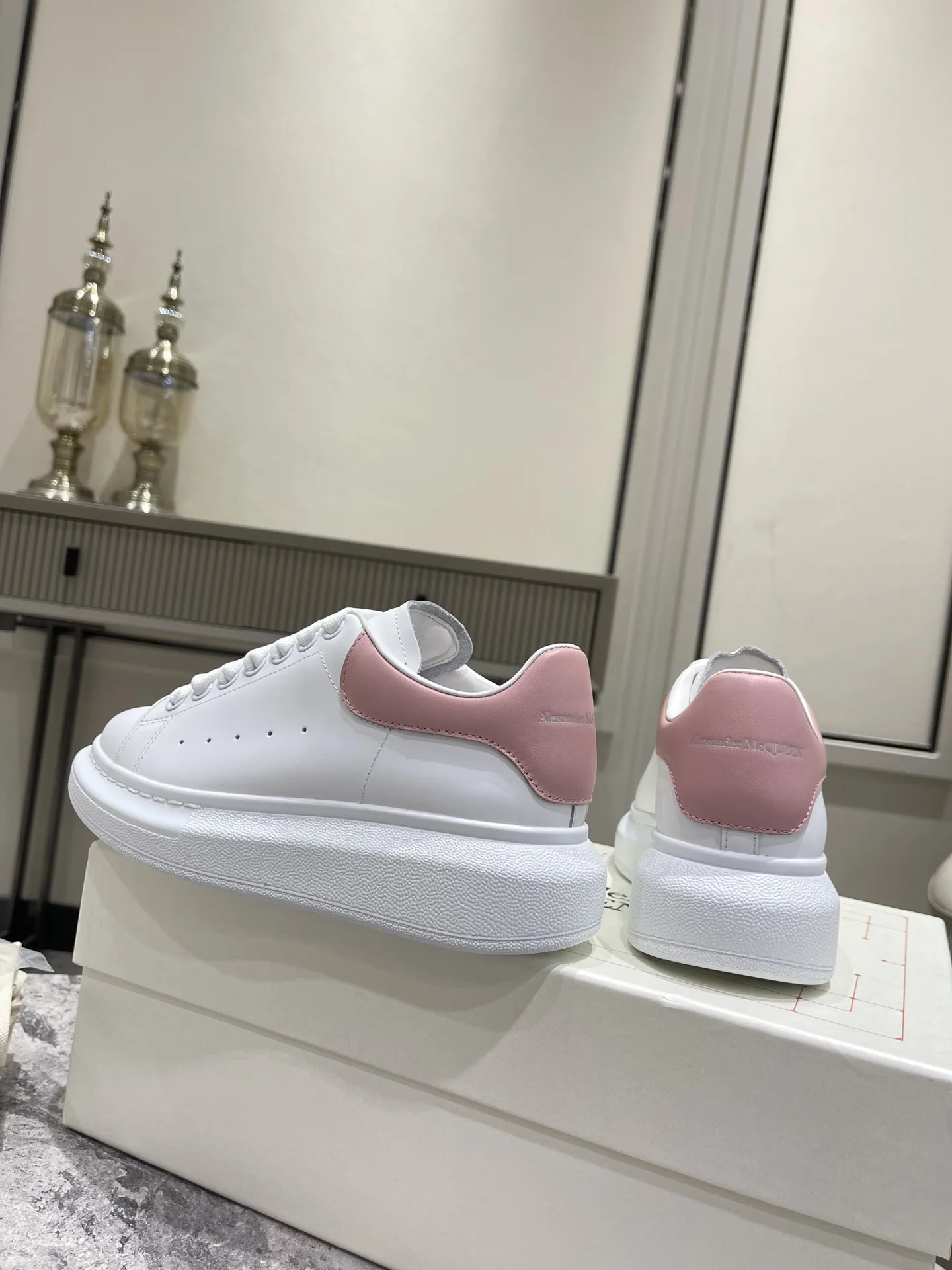 White Platform Sneakers with Pink Heel Tab image 1