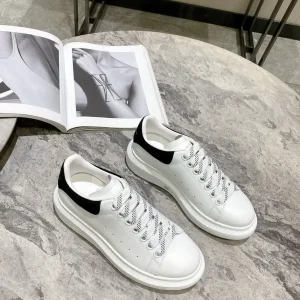 White Leather Low-Top Sneakers with Black Heel Tab image 1