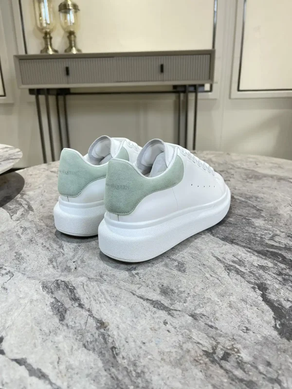 White Platform Casual Sneakers with Green Heel Tab image 1